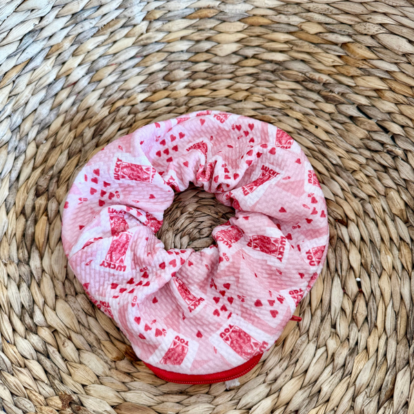 Pink and Red Card Zipper Scrunchie