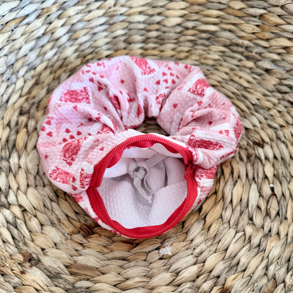 Pink and Red Card Zipper Scrunchie