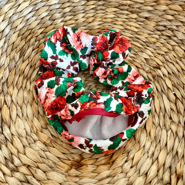 Red Floral Zipper Scrunchie