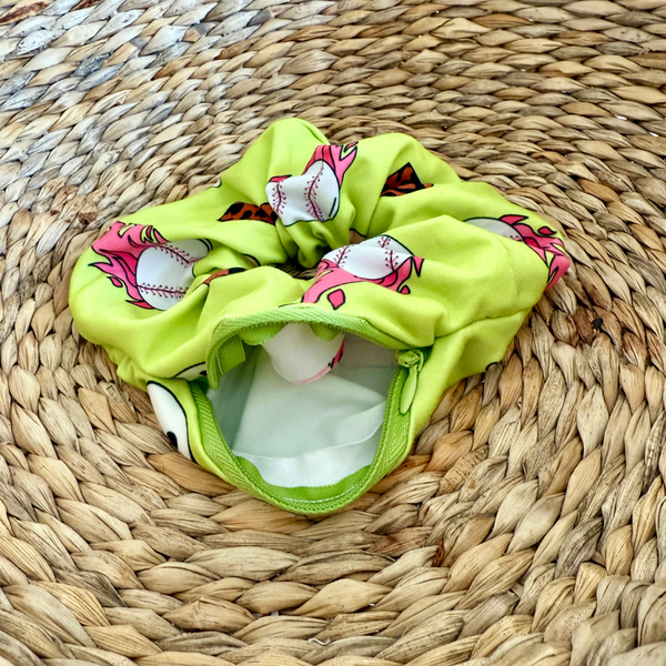 Neon Green Baseball Zipper Scrunchie
