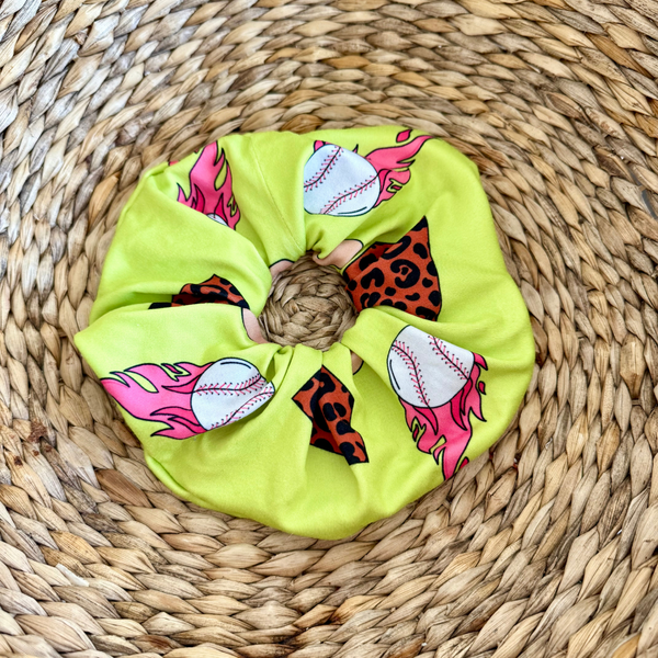 Neon Green Baseball Zipper Scrunchie