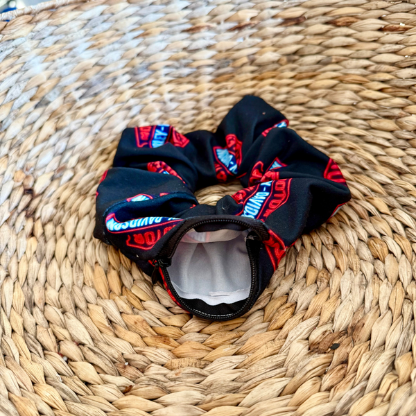 Orange and Black Emblem Motorcycle Zipper Scrunchie